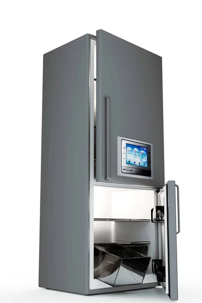 Szürke Hűtő Hűtőszekrény Modell Illusztráció Fehér Háttér — Stock Fotó