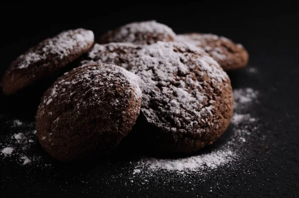 Galletas Avena Sobre Una Mesa Negra Azúcar Ricino — Foto de Stock