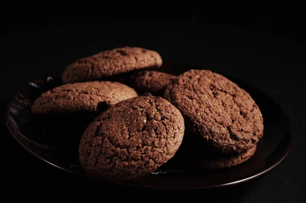 Вівсяне Печиво Чорна Столова Тарілка — стокове фото