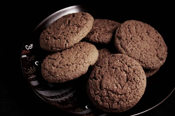 Oatmeal Cookies Black Table Plate — Stock Photo, Image