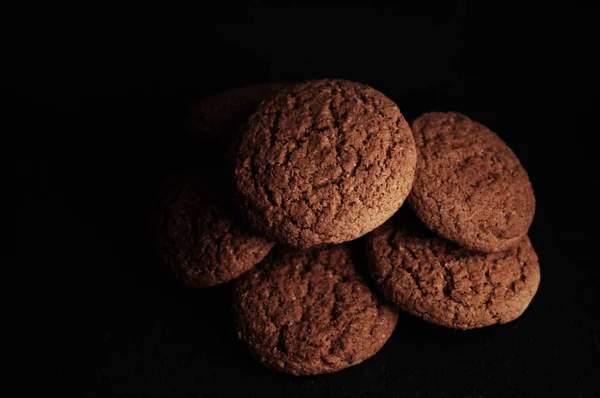 Oatmeal Cookies Black Table — Stock Photo, Image