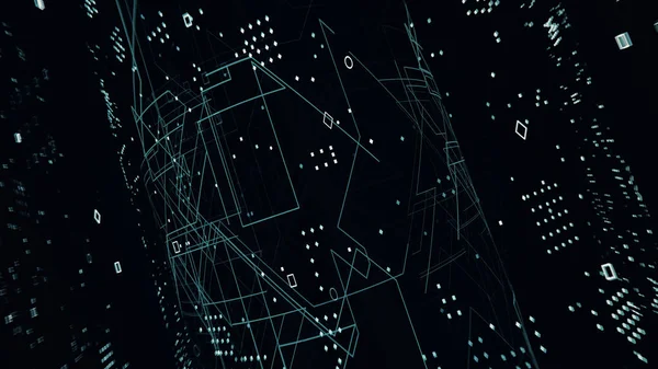 Soyut arkaplan ögesi. Kavis ve ızgaraların üç boyutlu bileşimi. Bilgi teknolojisi kavramı.