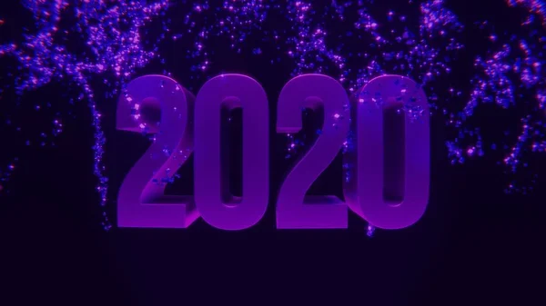 Purple Feliz año nuevo 2020 palabra hecha de fuegos artificiales de luz brillante — Foto de Stock