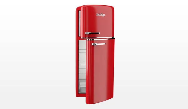 Velho frigorífico vintage vermelho isolado no fundo branco — Fotografia de Stock