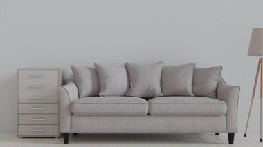 Tuğla odada açık deri kanepe ve üç lamba. 3d hazırlayıcı