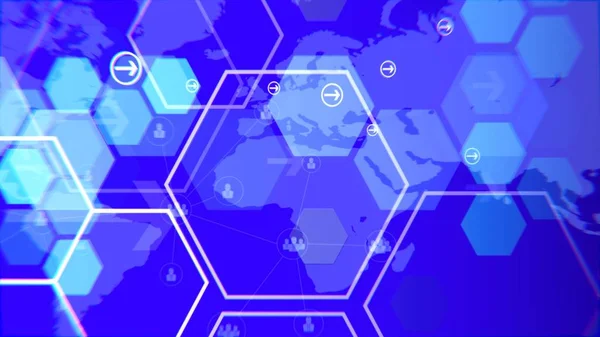 Blue background of hexagon pattern showing technology and development with shallow death of field