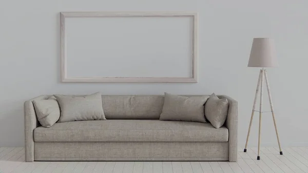 Kanepe ve ahşap lamba modern oturma odası tasarımı — Stok fotoğraf