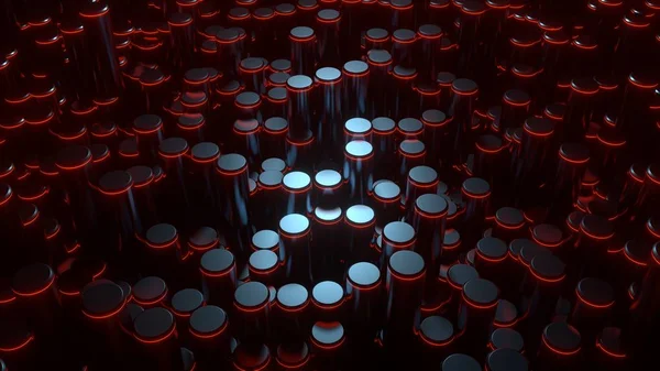 Fond rouge lumineux. Composition moderne en arc de béton en perspective. Formes semi-circulaires. La lumière à la fin . — Photo