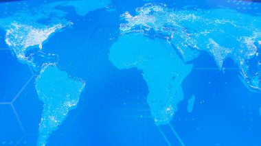 World blue light modern building at night with light trails in shanghai financial district