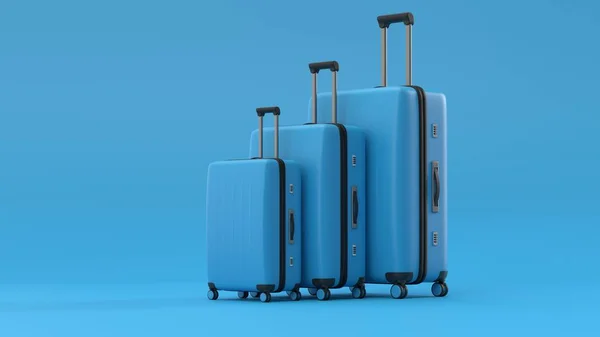 Μπλε βαλίτσα ταξιδιού σε λευκό φόντο. ταξιδιωτική ιδέα. minimal στυλ. — Φωτογραφία Αρχείου