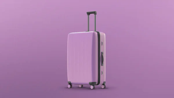Valise rose pourpre sur fond blanc. concept de voyage. style minimal . — Photo