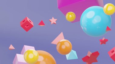 Mor arka plan, parlak, koyu renk, sarı ve mavi renklerde bir kamera. Sanat kavramı. Minimum yaz sürrealizmi. 3d oluşturma