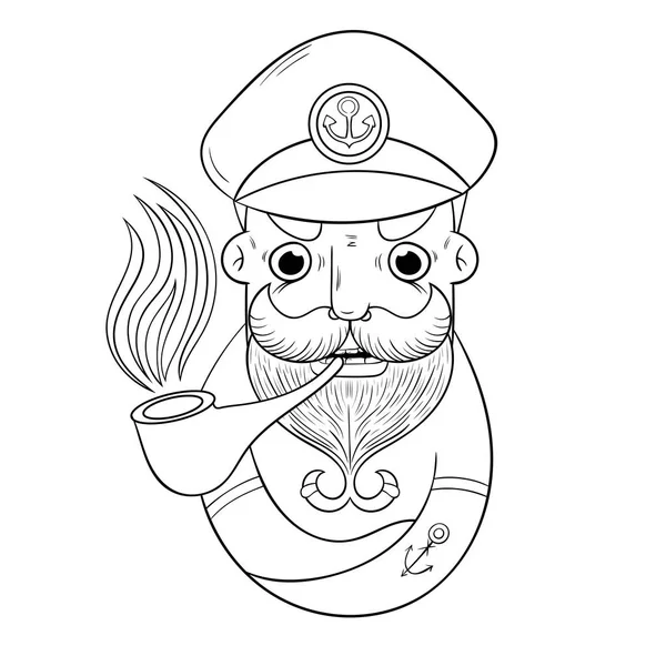 Capitán del barco de dibujos animados Fumar una pipa . — Archivo Imágenes Vectoriales