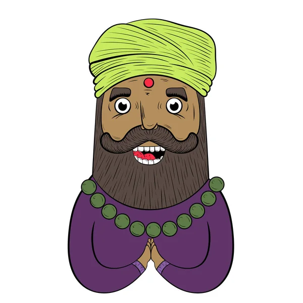 Happy Indian człowieka w turbanie. kolorowanka. wektor — Wektor stockowy