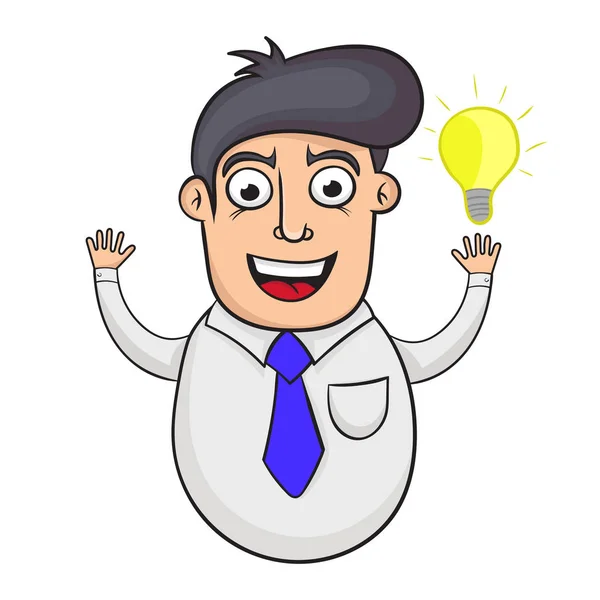 Ideia inovadora. homem de negócios dos desenhos animados com uma lâmpada em chamas v —  Vetores de Stock