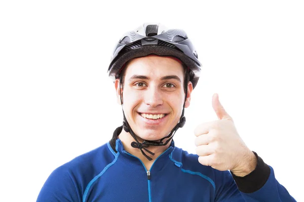 Portrait of happy biker helmet — Stock Photo, Image