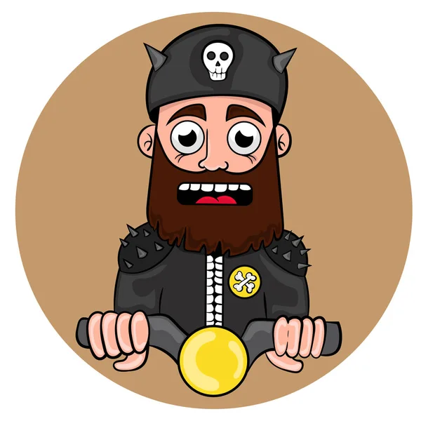 Cartone animato divertente motociclista con la barba — Vettoriale Stock