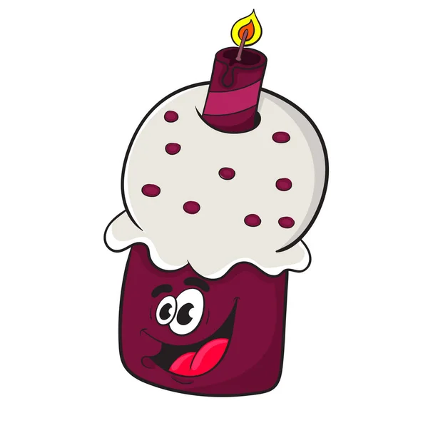 Divertido cupcake de dibujos animados con una vela. el diseño del carácter — Archivo Imágenes Vectoriales
