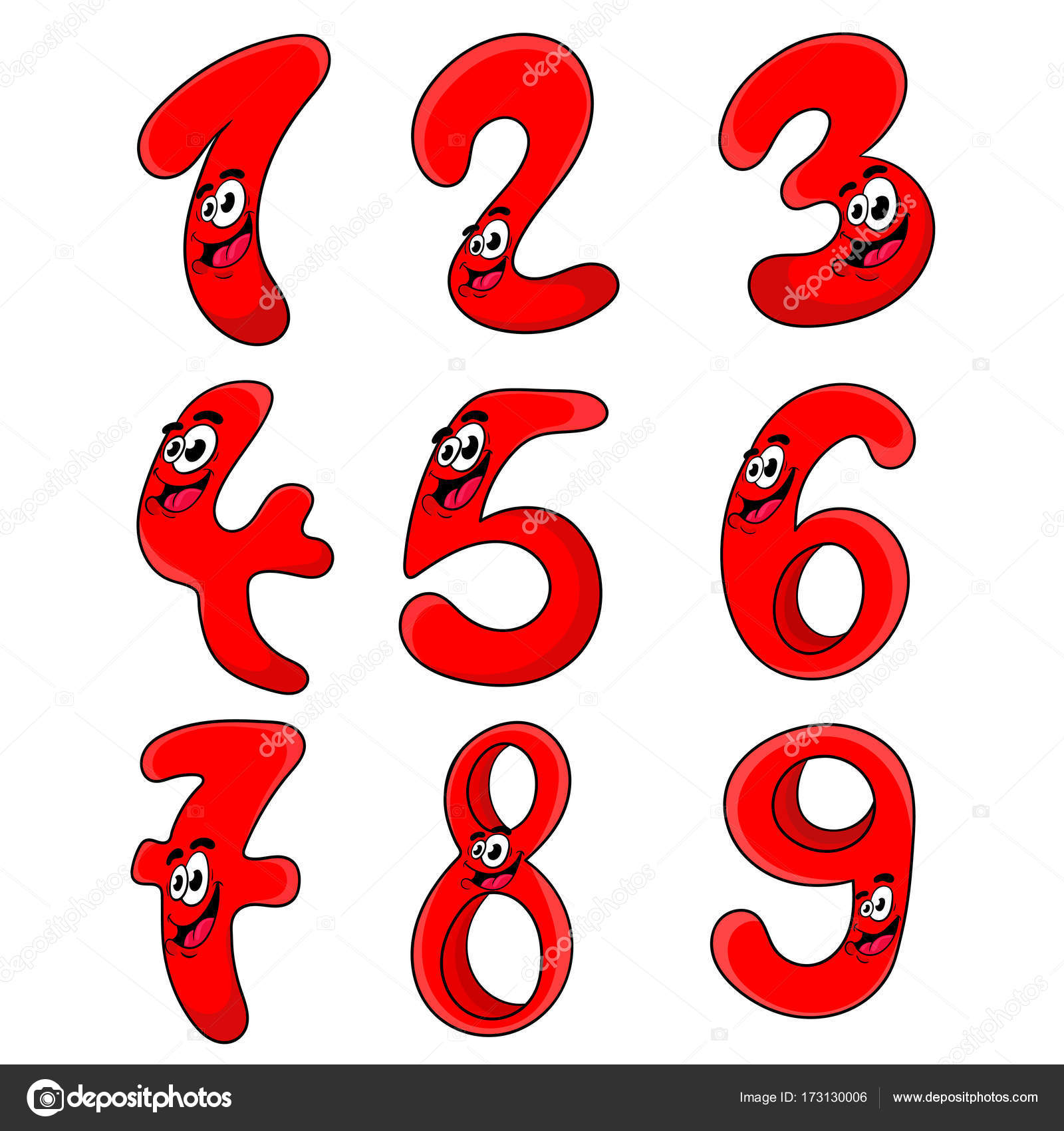 Reihe Von Lustigen Cartoon Rote Zahlen Design Charactervector