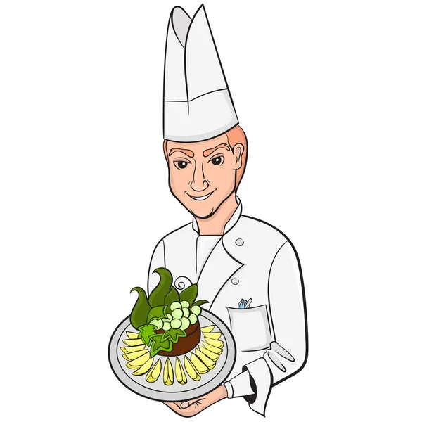 El chef con el pastel. ilustración vectorial — Vector de stock