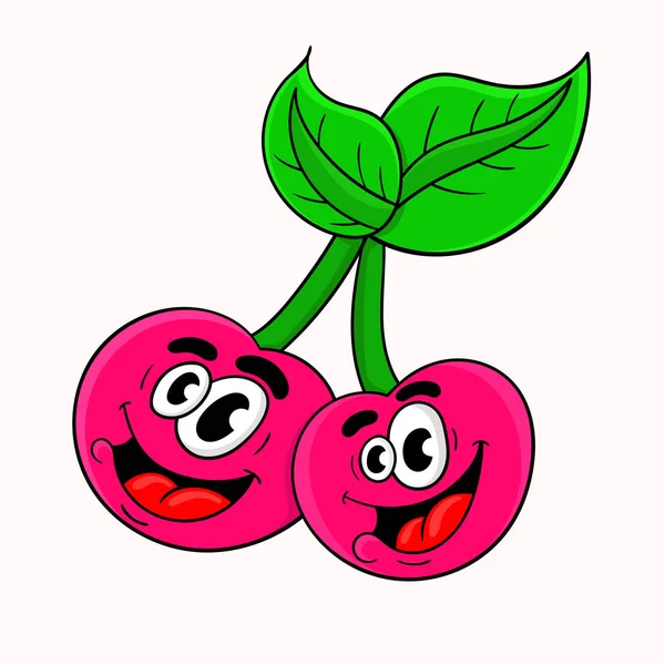 Funny cartoon pair of cherries of character design. vector illus — Stock Vector