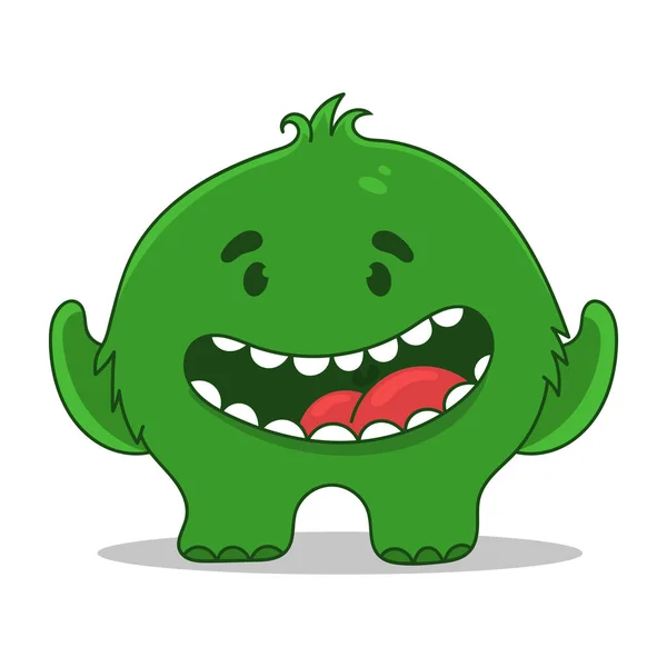 Komik yeşil canavar karakter tasarımı, vektör çizim — Stok Vektör