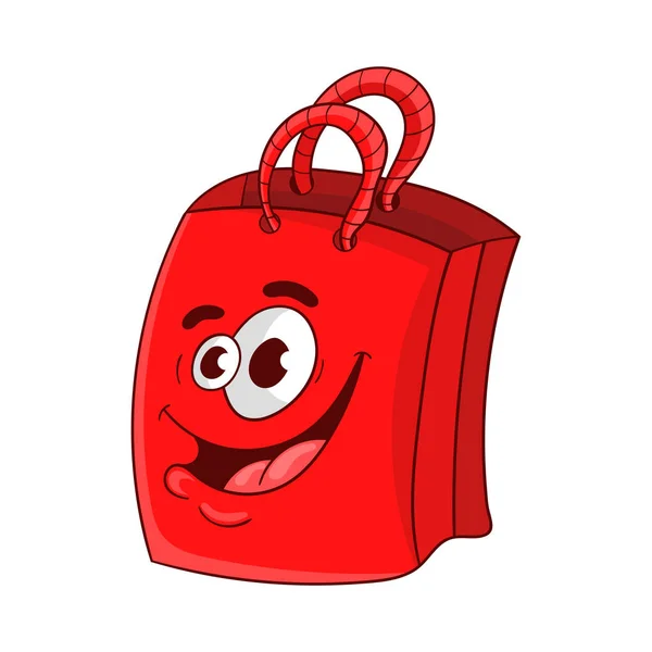 Bolsa de dibujos animados rojo para ir de compras. diseño de caracteres, ilustración vectorial — Archivo Imágenes Vectoriales