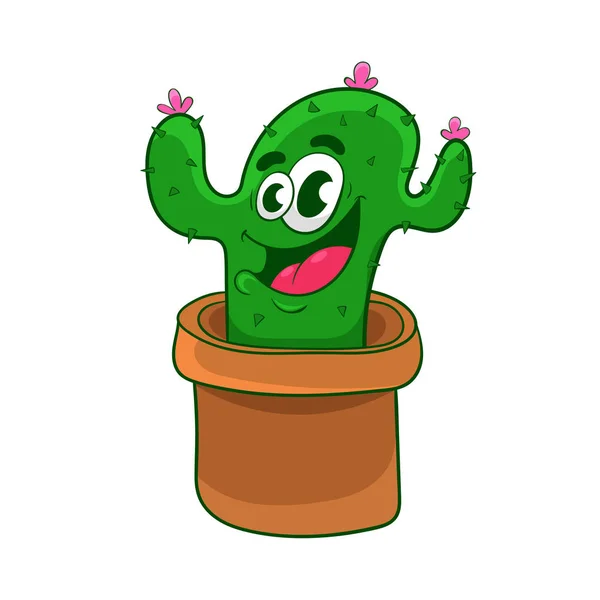 Cartoon flowering cactus in a clay pot, vector illustration — Stock Vector