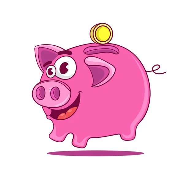 Cartoon rosa Sparschwein mit goldenen Münzvektor Illustration — Stockvektor