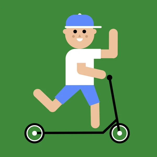 Vrolijke man op de scooter, platte ontwerp vectorillustratie — Stockvector