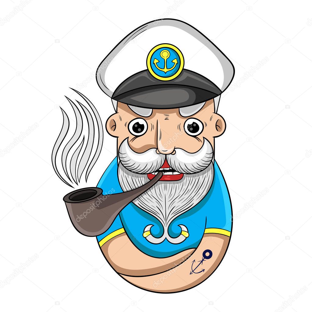 cartoon ship captain Smoking a pipe.