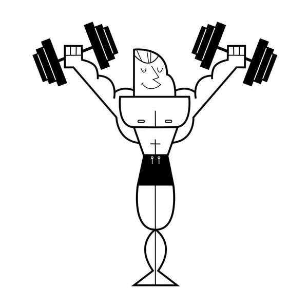 Bodybuilder avec haltères. illustration vectorielle de dessin animé — Image vectorielle