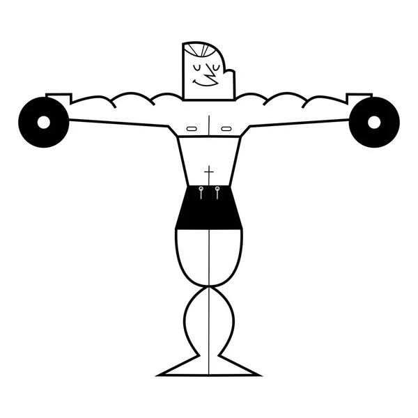 Joven realiza ejercicios con pesas. Dibujos animados vectoriales illu — Archivo Imágenes Vectoriales