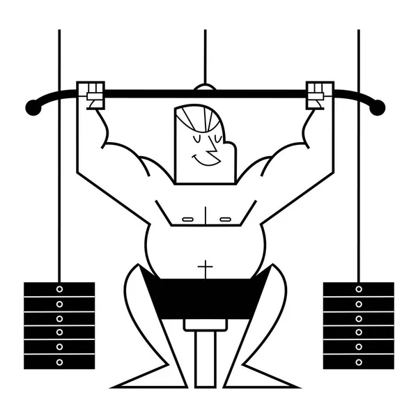 Hombre atlético en el entrenamiento de gimnasia en la máquina de elevación — Archivo Imágenes Vectoriales
