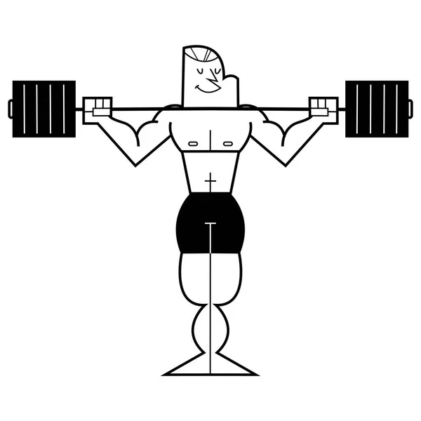 Man raises a heavy barbell. vector cartoon illustration — Stock Vector