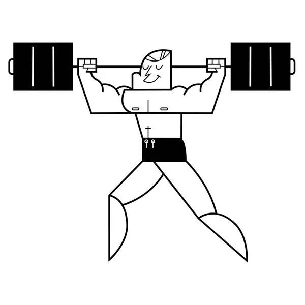 L'homme lève un haltère lourd. illustration vectorielle de dessin animé — Image vectorielle