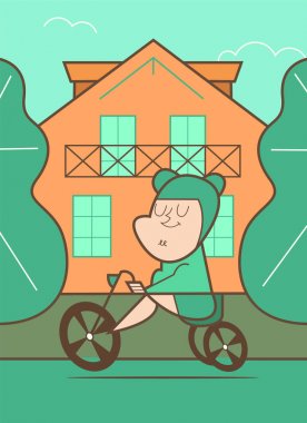 sevimli küçük çocuk sürme bir bisiklet, vektör çizim karikatür