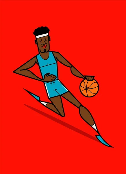 Genç Afro-Amerikan Basketbol takım oyuncusu, vektör illustrati — Stok Vektör