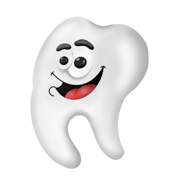Cartoon Weißer Zahn Illustration Auf Weißem Hintergrund Charakterdesign — Stockfoto