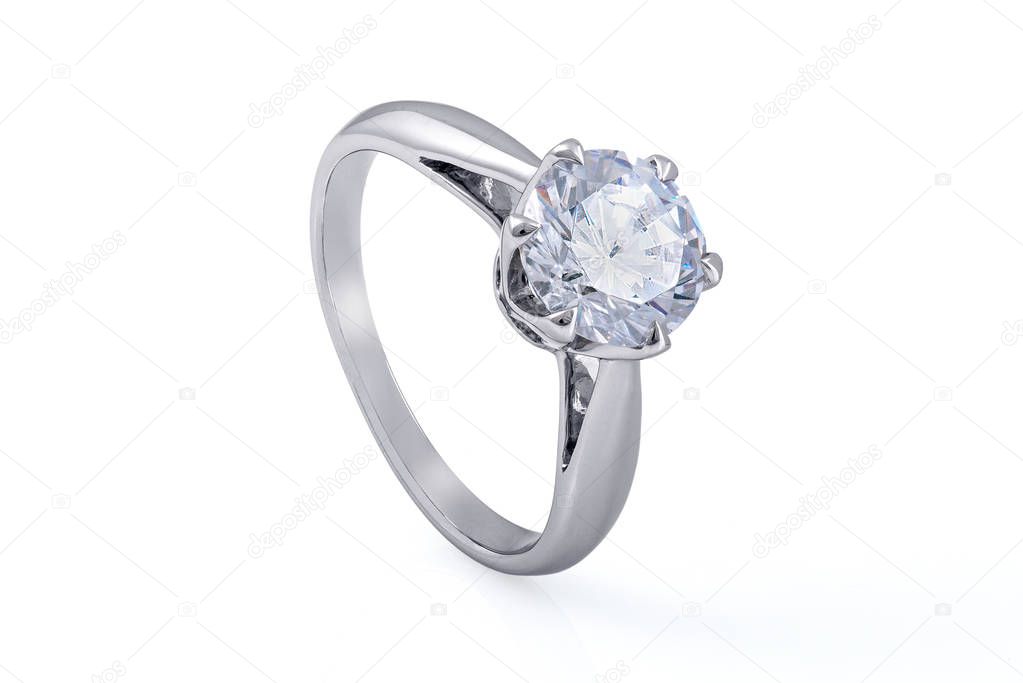 Silver Ring with Swarovski Crystals on White Background