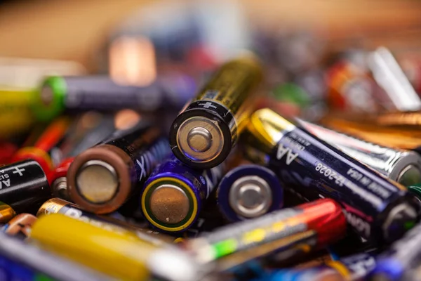 Short Depth Field Blurred View Batteries Various Brands — Stock Photo, Image