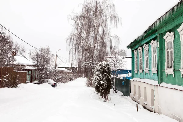 Winter street in ancient Russian city — Stock Photo, Image