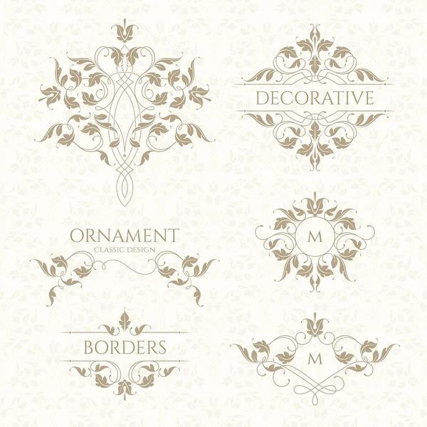 Ornement classique. Ensemble de bordures décoratives et monogrammes . — Image vectorielle