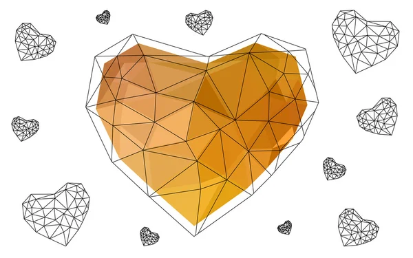 三角形から成るパターンを白い背景上に孤立光オレンジ ハート. — ストックベクタ
