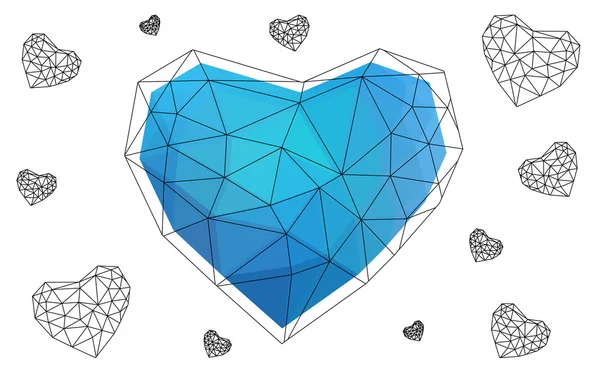 Beyaz arka plan üzerinde üçgen oluşan desen ile izole mavi kalp. — Stok Vektör