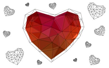 Beyaz arka plan üzerinde üçgen oluşan desen ile izole ışık kırmızı kalp.