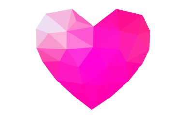 Beyaz arka plan üzerinde üçgen oluşan desen ile izole pembe kalp.