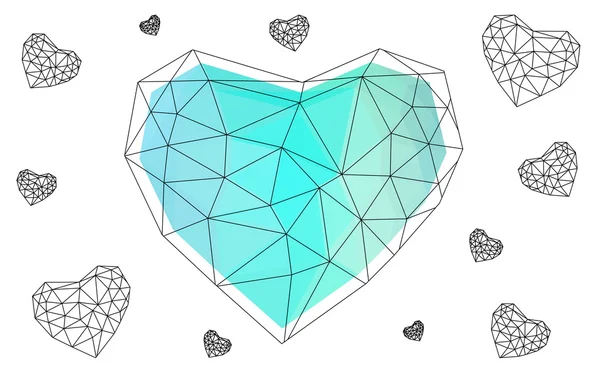Coeur bleu vert isolé sur fond blanc avec motif composé de triangles . — Image vectorielle