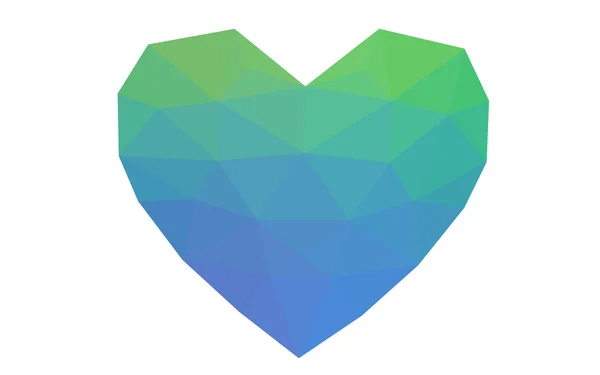 Blaues, grünes Herz isoliert auf weißem Hintergrund mit dreieckigem Muster. — Stockvektor