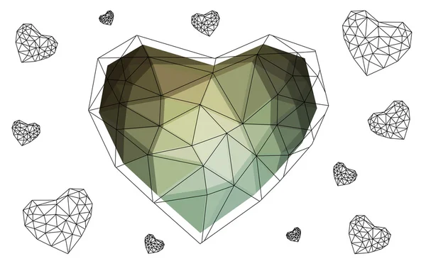 Yeşil kalp beyaz arka plan üzerinde üçgen oluşan desen ile izole. — Stok Vektör